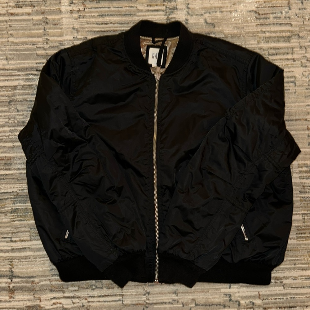 Gap black satin bomber women’s XL